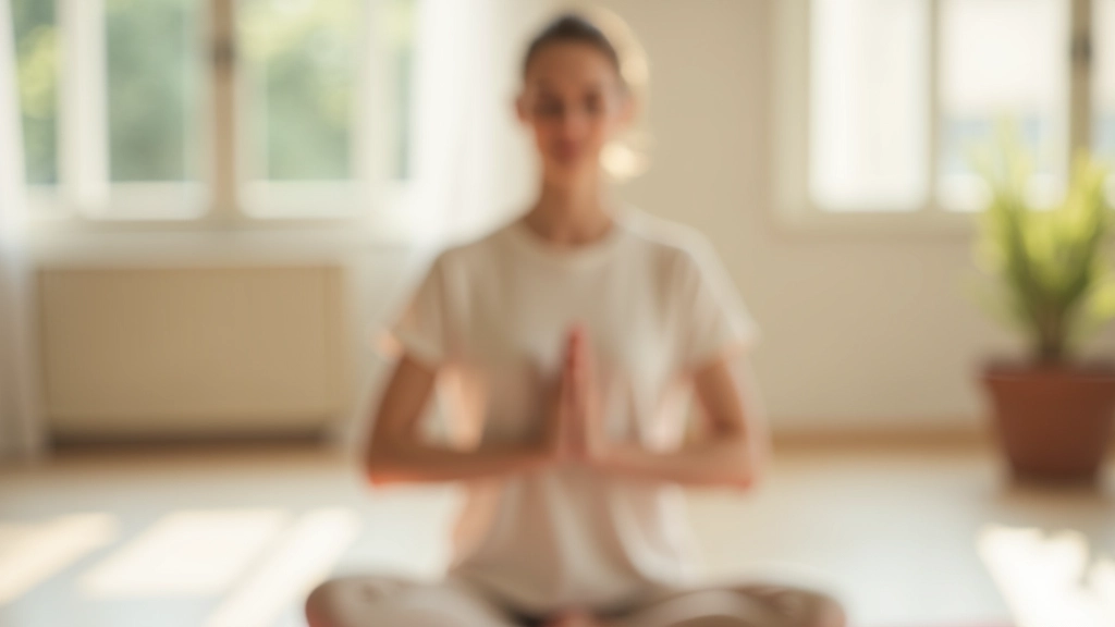 Instrutor de meditação orientando um grupo de alunos em posição de lótus, luz natural vinda de grandes janelas