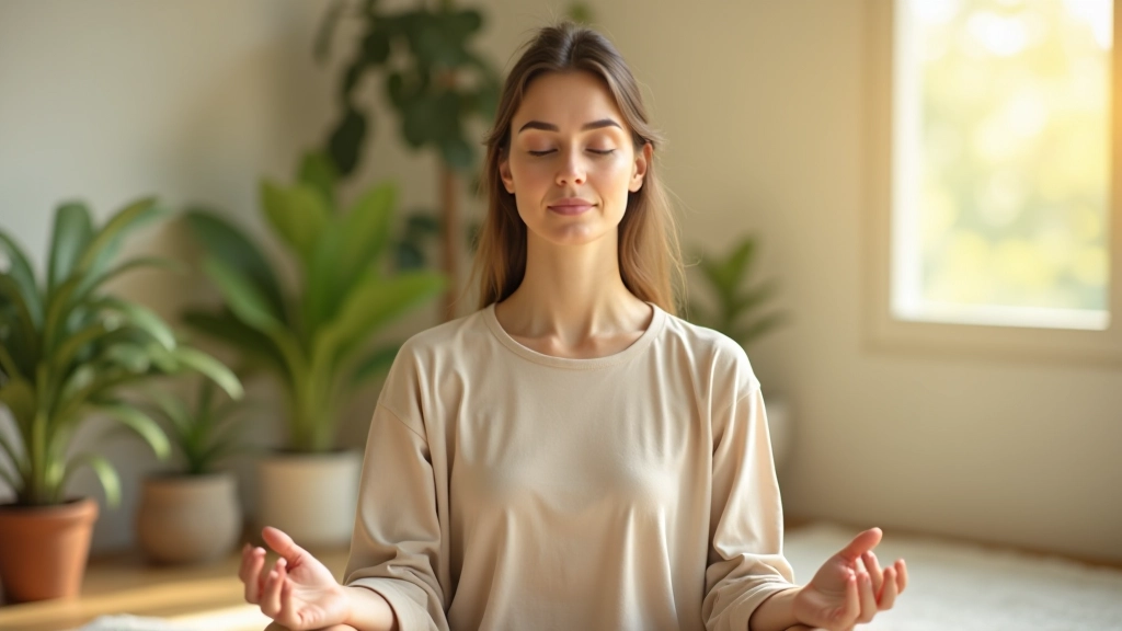 Pessoa com expressão concentrada durante meditação, mostrando foco mental e presença enquanto pratica respiração consciente