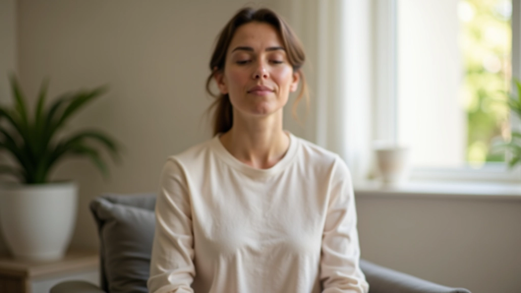 Pessoa num quarto com luz natural, sentada confortavelmente numa cadeira com costas retas, ambiente sereno